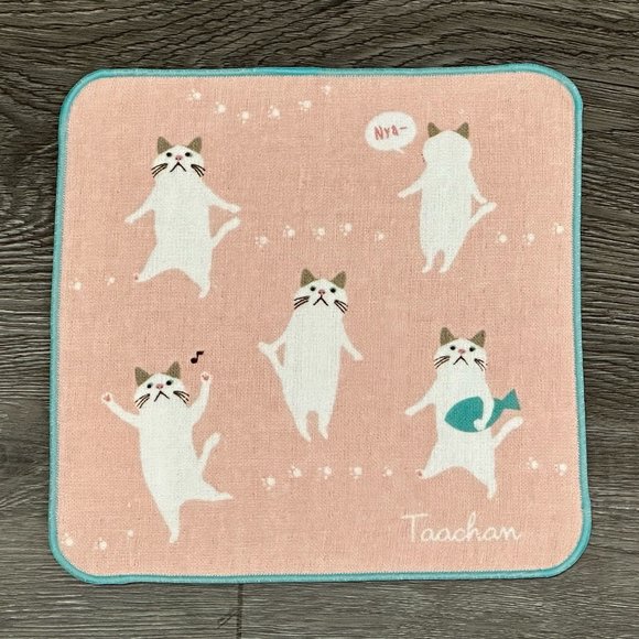 Kitten Cat Loves Exercise Japanese Handkerchief ❘ Hand Towel ❘ Face Towel (Pink) - Picture 1 of 6